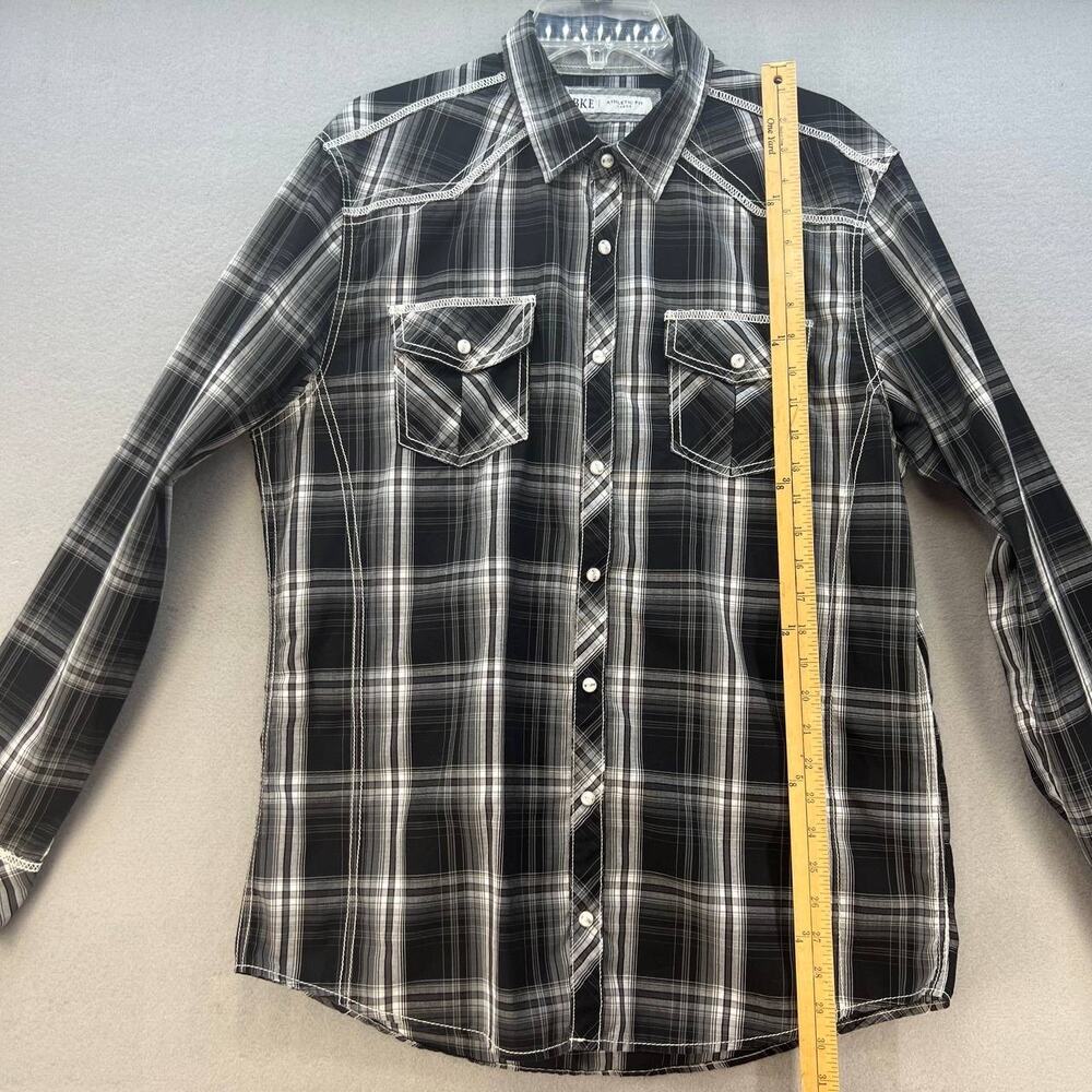 BKE Button Down Shirt Men's Size L Black White Plaid Athletic Fit Western - Picture 5 of 14
